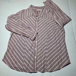 Fashion Bug Striped Floral Patterned Blouse Long Sleeve Button Up Size 18/20